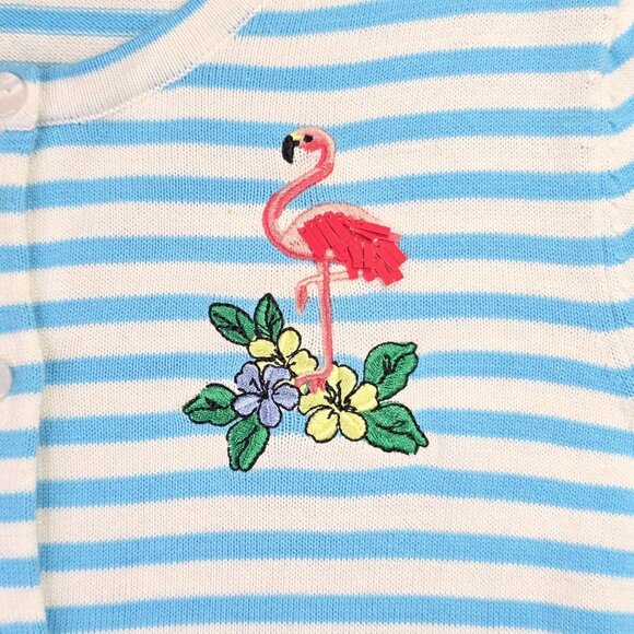 Talbots Sweater Womens M P Cardigan Blue Stripe Flamingo Embroidered Nautical - Picture 3 of 12